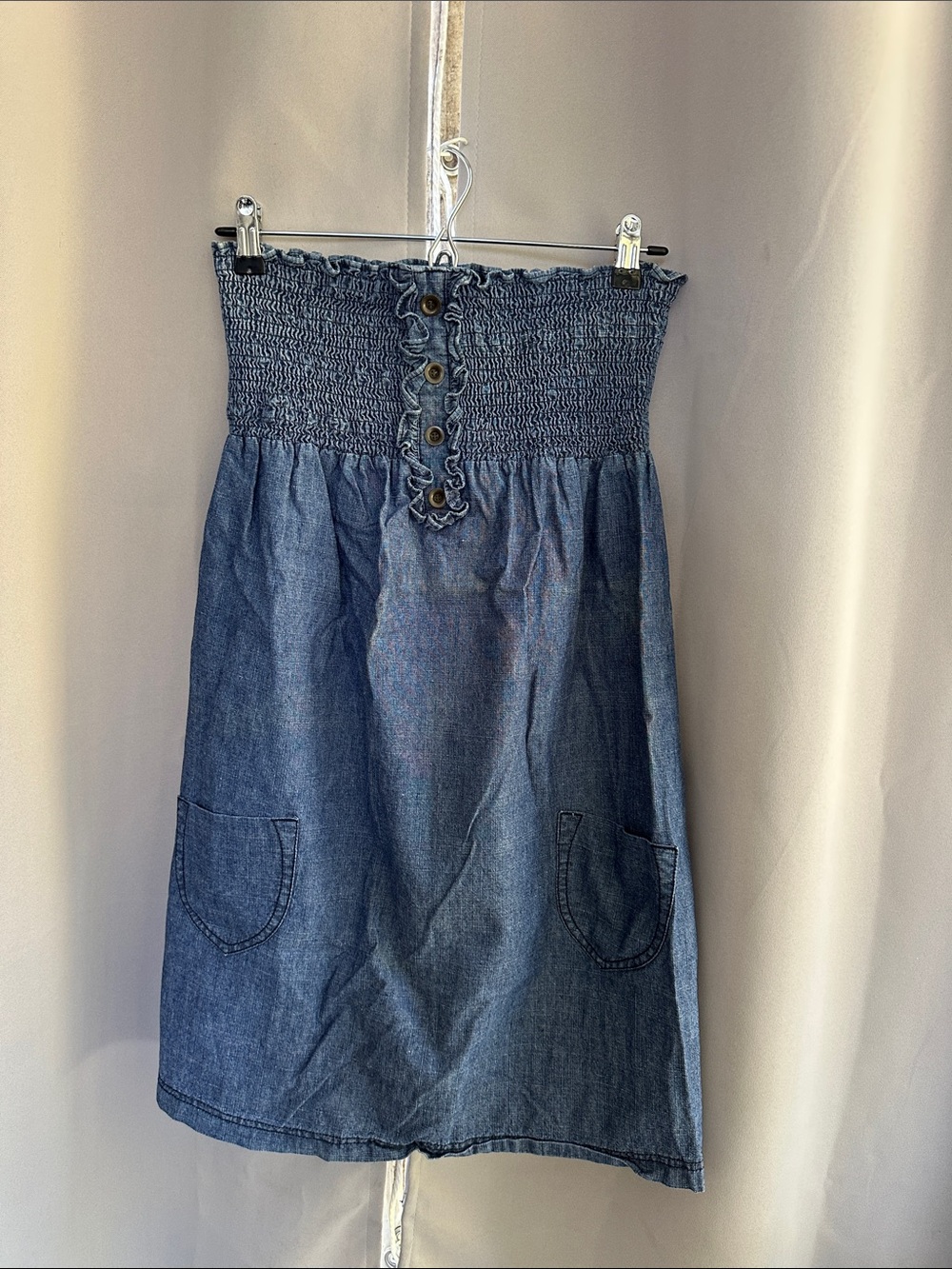 Mossimo Supply Co. Smocked Denim Mini strapless dress in Blue